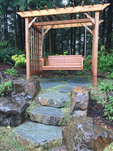 Snohomish Autumn Manor Pergola with Winds of Summer Swing by Sublime Garden Design (450x600)